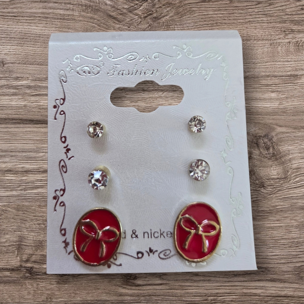 Fashion Jewelry Red Bow Stud Earring Set